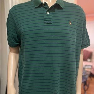 Mens XXL Polo Ralph Lauren Green Striped Cotton Pima Soft Touch Shirt